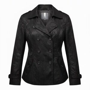 Anne‎ Kanner Classic Black Lace Double Breast Peacoat Jacket Women 40 Date Night